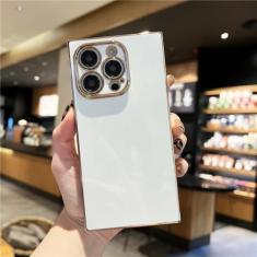 Imagem de Capa de telefone colorida com moldura quadrada revestida de luxo para iPhone 15 14 13 12 11 Pro X Xs Xr Max 7 8 Plus SE Capa traseira macia à prova de choque, branca, para iPhone XR