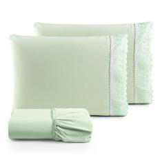 Imagem de Jogo De Lençol Queen 3 Peças Basic Percal 180 Fios Lese Bordado Inglês - Verde
