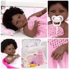 Imagem de Boneca Reborn Realista Bailarina Negra Enxoval Luxo 25 Itens