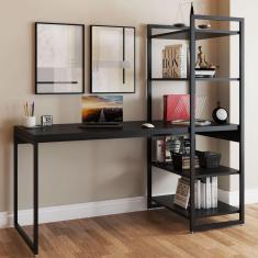 Imagem de Mesa Escrivaninha Flex Industrial Aço 4 Prateleiras ônix/preto - Panorama Móveis