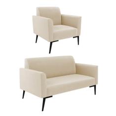 Imagem de Sofá Namoradeira com Poltrona Pés Villach Marisa Suede Bege D03 - D'Rossi