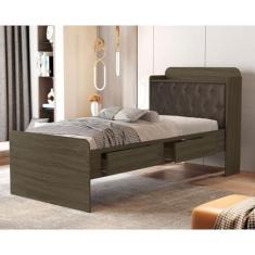 Imagem de Cama Solteiro com Baú 2 Gavetas Tamires Castanho/Nogal