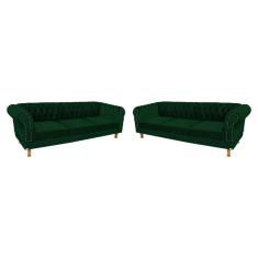 Imagem de Dois Sofás Chesterfield Capitone Duque Suede Verde Musgo 1,80