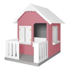 Imagem de Casinha De Brinquedo Com Cercado e Cobertura MDF Rosa/Branco - Criança Feliz