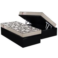 Imagem de Cama Box Baú Solteiro: Colchão Espuma Ortobom D26 + Base Crc Suede Black(88x188)