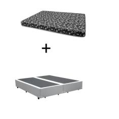 Imagem de Cama Box Queen 158 Bipartido Bello Box - Tecido Sintético Branco com Colchão New York Preto D28 - 100% Espuma - 54x158x198