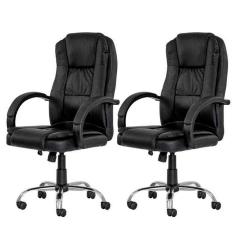 Imagem de Kit com 2 Cadeiras Presidente Giratória Para Escritório em Couro pu Preta W-65