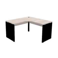 Imagem de Mesa de Escritório em L Pé Painel Pe25 em Mdp 145 x 145 x 60 cm Cor Nogueira Casablanca e Base Preta