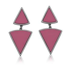 Imagem de Brinco Vivid Pendente Dois Triângulos Rosa Folheado a Rodio Negro