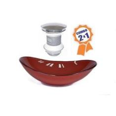 Imagem de Cuba De Vidro Oval 47Cm  Cereja + Válvula Click