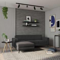 Imagem de Sofá 3 Lugares Esquerdo Mumbai com Chaise Esquerdo Pé Palito Linho Cotton Grafite Escuro