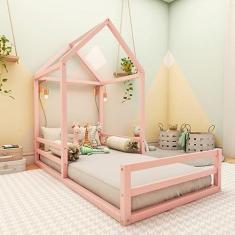 Imagem de Cama Montessoriana Solteiro Meia Casinha Ludika Mobília Limonada Rosa
