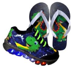 Imagem de Kit Tênis De Led Infantil Menino Masculino Dinossauro + Chinelo-Masculino