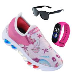 Imagem de Tênis de Led Infantil Feminino Ledstar Calce Facil Sereia + Relógio + Óculos-Feminino