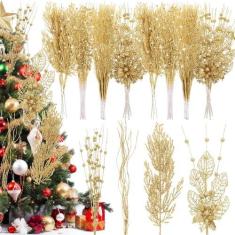 Imagem de Libima 36 peças de hastes de bagas com glitter de Natal de 38 cm, agulhas artificiais de pinheiro, sprays florais, galhos encaracolados, galhos, ornamentos para árvore de Natal, artesanato, enfeite de
