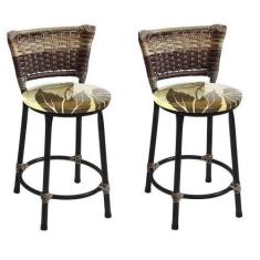 Imagem de Kit 2 Banquetas Baixa Preta Junco Capuccino com Assento Floral Marrom 