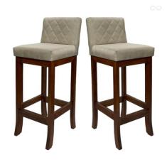 Imagem de Kit 2 Banquetas Alta para Ilha de Cozinha Tóquio Madeira Maciça Matelassê Suede Bege CCS