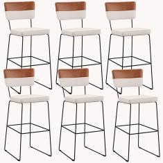 Imagem de Kit 06 Banquetas Altas Faixa Camel Linho Cru