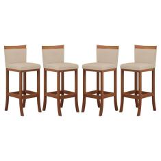 Imagem de Kit 4 Banquetas Alta Encosto Estofado 38x102 Cm Paris Madeira Maciça Castanho Suede CCS