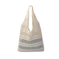 Imagem de Stizimn Bolsa de crochê de malha de praia bolsa de ombro estética bolsa Hobo vazada para mulheres verão, Bege, Bow Style