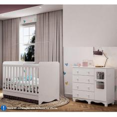 Imagem de Quarto de Bebê Completo com Berço Americano Ben 3 Em 1 Cômoda Uli 4 Gavetas Móveis Peroba