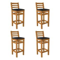 Imagem de Conjunto 4 Banquetas Alta Veneza Base Em Madeira Maciça Assento Estofado Preto