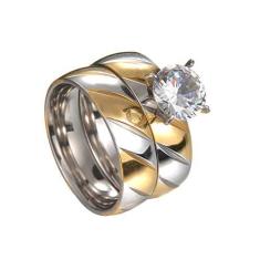 Imagem de MuYiYi11 Anel de casal listrado, 1 anel de zircônia cúbica de aço inoxidável para casal, joia de presente de casamento