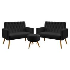 Imagem de Kit 2 Poltronas Namoradeiras Decorativas Nina Com Rodapé E Botões Puff Solar Capitonê Sued  Aradecor