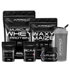 Imagem de Kit Whey Muscle 900G+Waxy Maize 800G+4-Pump 100G+Creatina 100G+Bcaa 10