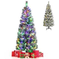 Imagem de Árvore de Natal GOFLAME Snow Flocked 1,8 m com 200 luzes LED