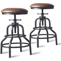 Imagem de Diwhy Banco de bar vintage industrial, banco de tubo ajustável de altura do balcão de cozinha, banco de ferro fundido, banco de bar giratório, banco de metal, 68 cm, conjunto totalmente soldado de 2