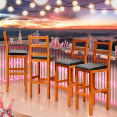 Imagem de Conjunto 4 Banquetas Com Encosto E Apoio Para Pés Madeira Maciça Preto Gal Shop JM