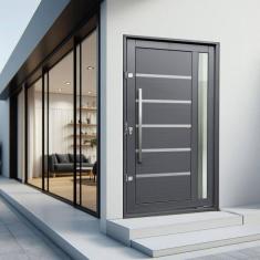 Imagem de Porta Pivotante Lambril Miraggio com Puxador Lado Esquerdo Elite 216x100 Cinza