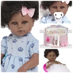 Imagem de Boneca Reborn Realista Menina Negra 100% Vinil Siliconado - Cegonha Re