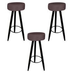 Imagem de Kit 03 Banqueta Alta Flora Pés Palito em Madeira Preto para  Bar Bistr