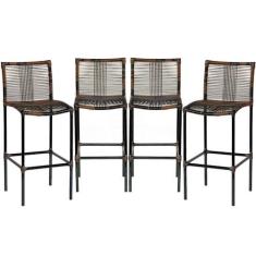 Imagem de Kit 4 Banquetas Havaí Em corda Sintética Para Bar, Balcão, Área Gourme