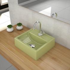 Imagem de Kit Cuba Q32 Com Torneira 1198 Metal E Válvula Click 1''G + Sifão Pvc E Flexível Compace Verde Acqua