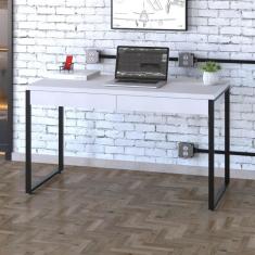 Imagem de Escrivaninha Industrial Kuadra com 2 Gavetas 120 cm - Branco/Preto