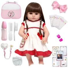 Imagem de Boneca Reborn Grande Com Lindo Vestido Completa + Acessórios