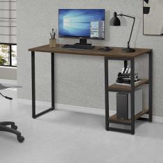Imagem de Mesa De Computador Industrial 1,20 Com Prateleiras Imbuia Preto Lux Steel Mobile