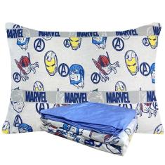 Imagem de Jogo de Cama 100% Algodão Solteiro Estampado Vingadores 1,40 m x 2,10 m Com 3 Peças Lepper