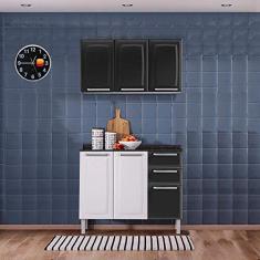 Imagem de Kit Balcão 3 Portas 2 Gavetas Preto com Armário Aéreo 3 Portas Preto Itatiaia Luce