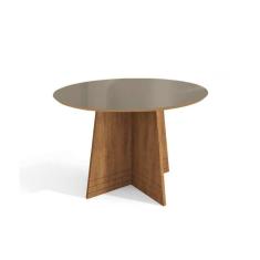 Imagem de Mesa p/ Cozinha Lótus c/ Tampo Madeirado c/ Vidro 105x105cm Freijo/Bronze - Kappesberg