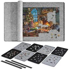 Imagem de Lavievert Quadro de quebra-cabeça com capa e 8 bandejas de classificação, tapete de quebra-cabeça portátil, mesa de quebra-cabeça de feltro leve para adultos, suporte grande para armazenamento de