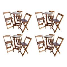 Imagem de Kit 4 Conjuntos Bistrô Mesa Com 3 Banquetas Dobráveis De Madeira Personalizada Hei - Imbuia Marrom
