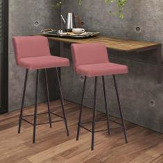 Imagem de Kit Mesa Suspensa de Parede Fixa MDF Rústico + 2 Banquetas Lexi Ferro Marrom Suede Rose - Ahazzo Móveis