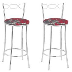 Imagem de Kit 2 Banquetas Cromadas Bc51-b E509 Cromado/Vermelho