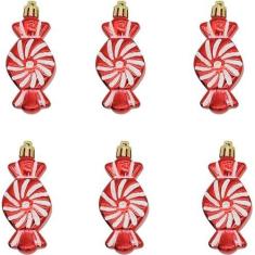 Imagem de 6 peças de 3,5 polegadas em forma de doces enfeites de Natal sortidos de plástico inquebrável de Natal pendurado decoração caixa conjunto feriado decoração de festa de casamento /627 (Size : Candy Re