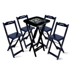 Imagem de Conjunto De Mesa Bistrô Dobrável Jack Daniel`s Com 4 Banquetas De Madeira Preta - Cor: Preto
