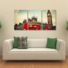 Imagem de Quadro Londres Paisagem Retro Decorativo Em Tecido 3 Peças